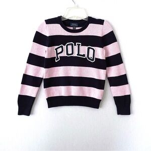 Polo by Ralph Lauren Girls Sweater in Pink and Navy Stripes